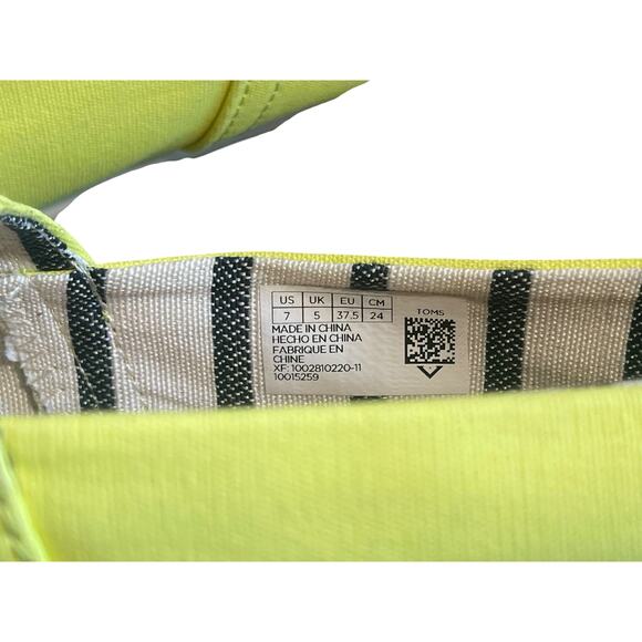 NWT Women's Toms Neon Yellow Slip On Canvas Shoes Size 7 - Picture 8 of 12